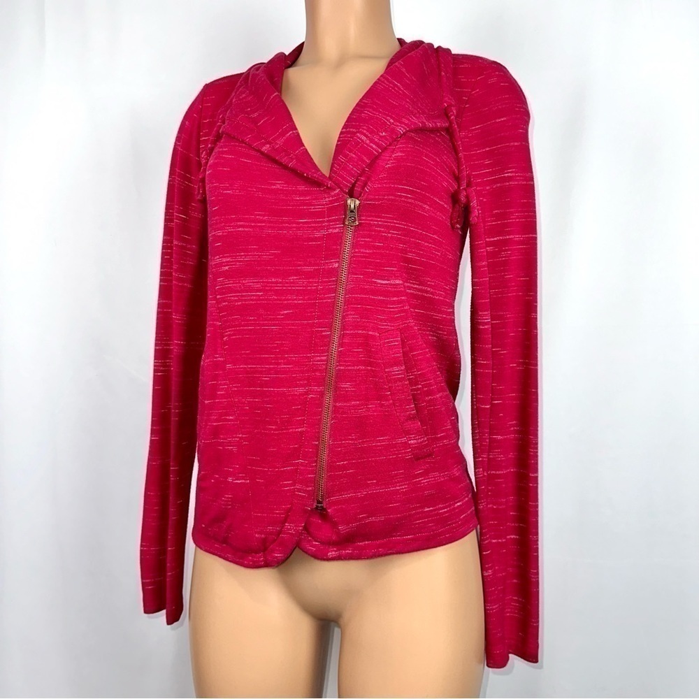 Lucky Lotus Women’s sz XS Pink Full Side Zip Hoodie Soft Rayon Blend Active Yoga